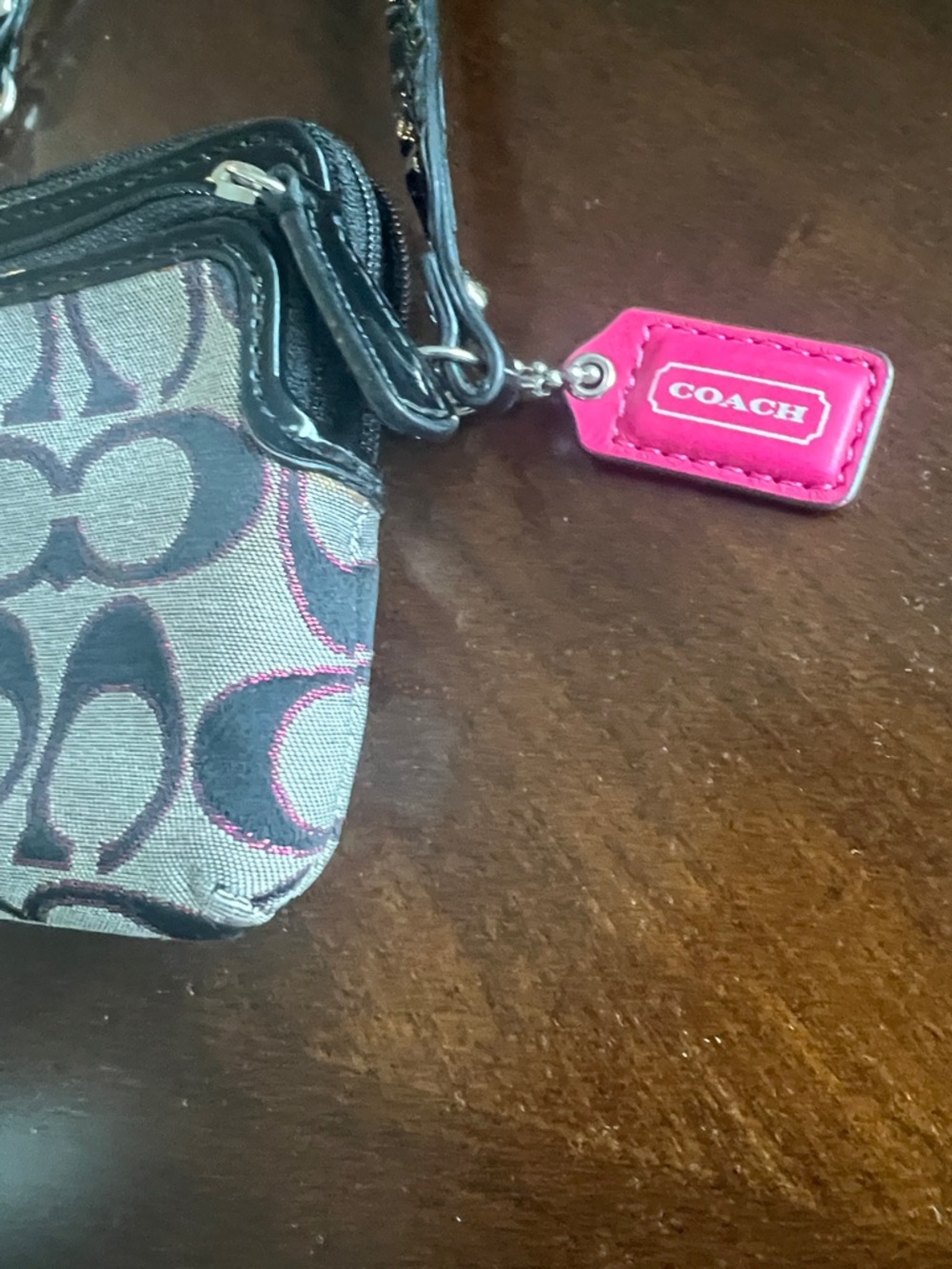 Coach Pink and Black Signature Wristlet with Wrist Strap - Picture 3 of 8